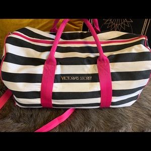 Victoria’s Secret black/white striped duffle bag